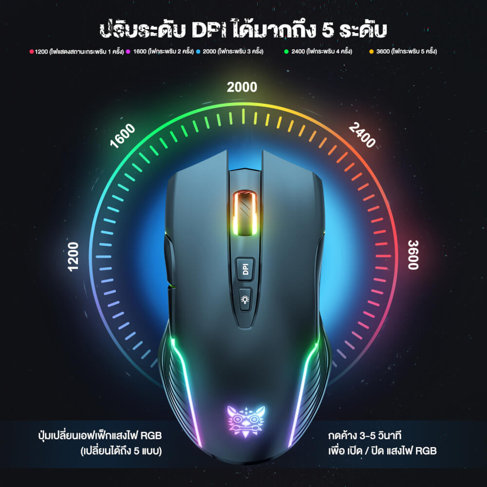 เมาส์เกมมิ่งไร้สาย ONIKUMA MIZU WIRELESS GAMING MOUSE - สีดำ